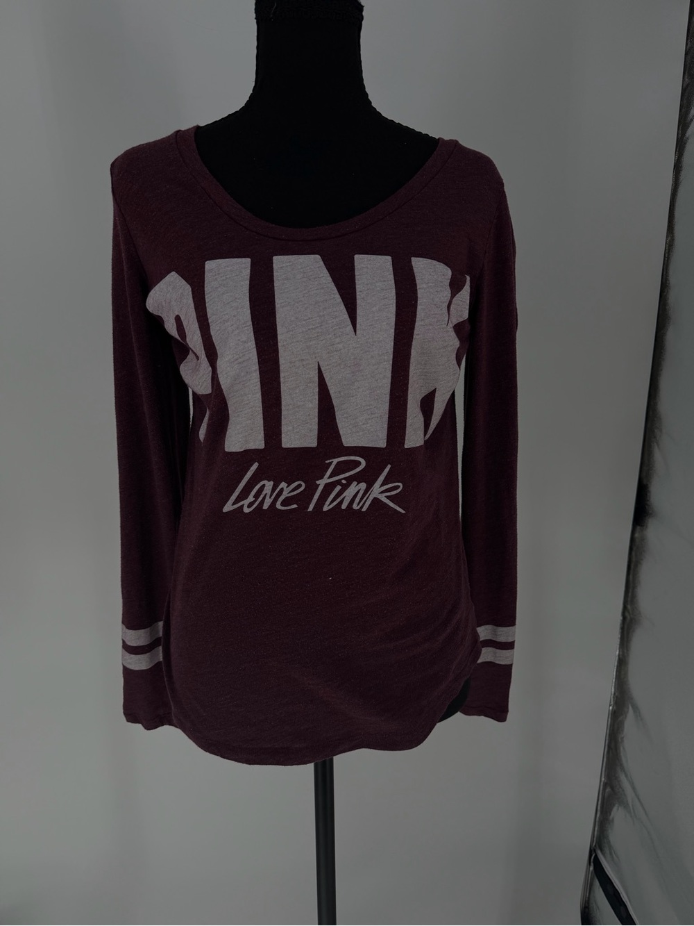 PINK Love Pink Long Sleeve Tee - maroon